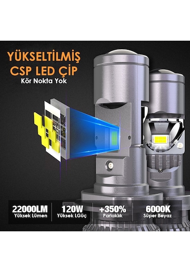 Joyecar Ultra Power Projektor Lensli H4 Uzun Kısa Led Far Ampulü