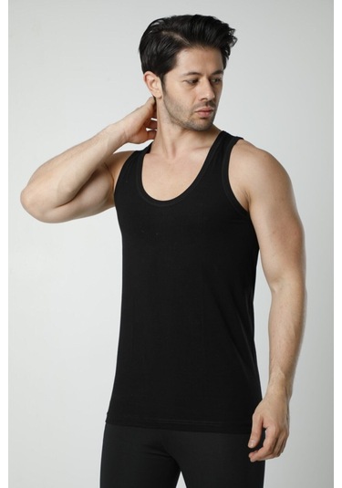 Hmd 600 6'lı %100 Pamuk Askılı Erkek Atlet - Siyah Siyah