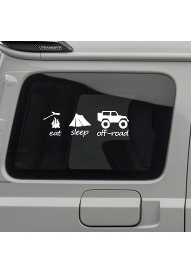 Eat Sleep Offroad Sticker - 4x4 Sticker - 20cmx7cm - Beyaz