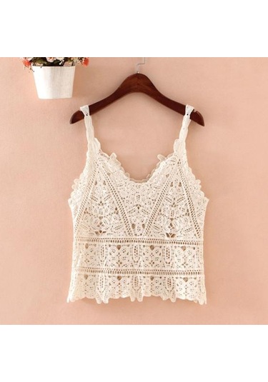 Kayısı Kadın Yaz Yelek Üstleri V Yaka Kolsuz Tığ Örgü Üstleri Düz Renk Hollow Dantel Sling Kayısı