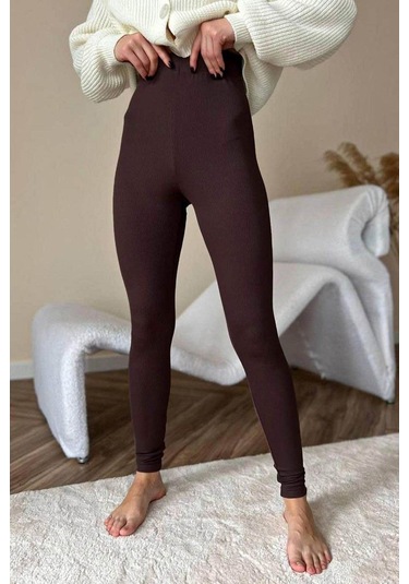 Madmext Kahverengi Yüksek Bel Kadın Fitilli Tayt Mg1625 Kahverengi