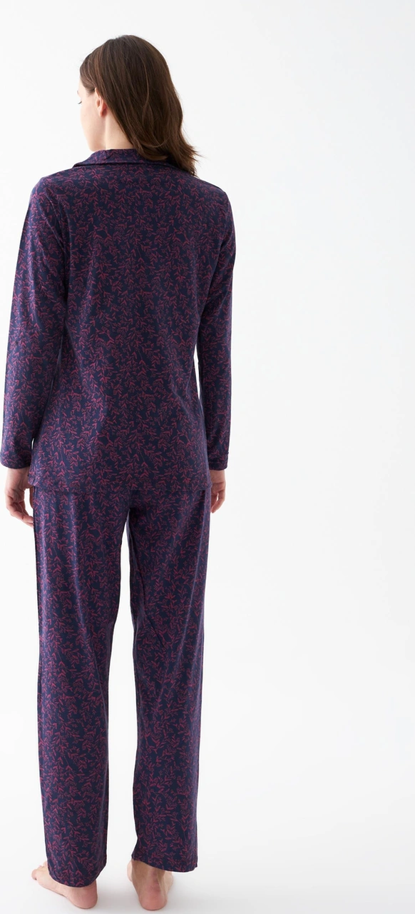 Akbeniz Kadın Lacivert Düğmeli Yaka Detaylı Desenli Pamuklu Pijama Takımı Lacivert