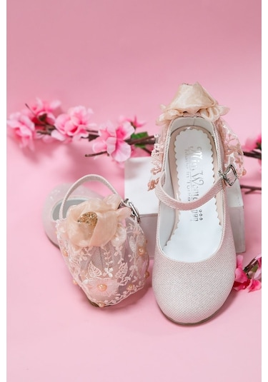 Gimer - Topuklu Pudra Simli Kız Çocuk Ayakkabı - Mwm012516Pg Pudra