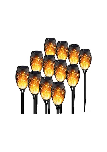 Geeroyoo Solar Enerjiyle Çalışan 12 Led Alevli Fener, Otomatik Algılama, Bahçe Ve Bahçe Dekorasyonu İçin Toprak Takılı Tüp Lambası
