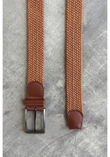 Erkek Hasır Örgü Kemer Taba