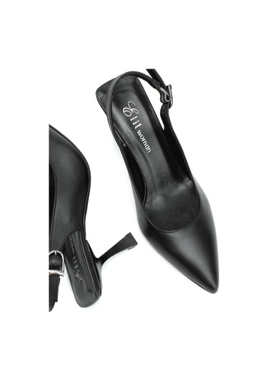 Elit Calissa Kadın Hakiki Deri Klasik Topuklu Ayakkabı Siyah Siyah