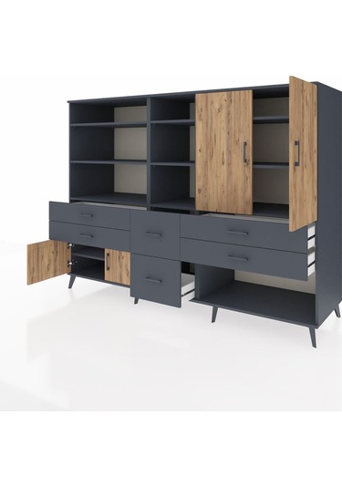 Kronos Dolap 10 Raflı 6 Çekmeceli 4 Kapaklı 220x59x163 Antrasit-ç Antrasit-çam/antrasit