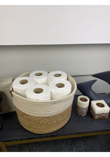 Jüt Tuvalet Kağıdı Düzenleyici, 30 X 20 Jüt Sepet, Çok Amaçlı Organizer Hasırkrem