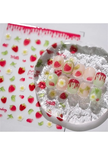 Flybuy 1 Adet 5d Kawaii Jöle Çilek Tırnak Etiketleri Karikatür Meyve Tasarımlar Ms483