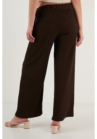 Lela Belden Bağlamalı Rahat Kesim Krinkıl Kuımaş Bayan Pantolon 5862061 Kahve