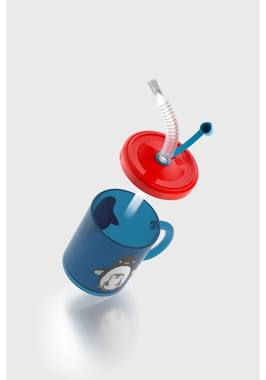 Renga Ruby Penguen Desenli 210 Ml Pipetli Kulplu Pp Bebek Bardağı 142003 Mavi-kırmızı Mavi