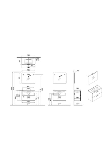 Mia 75024 Banyo Dolabı Seti, Çekmeceli, 80 Cm, Parlak Beyaz