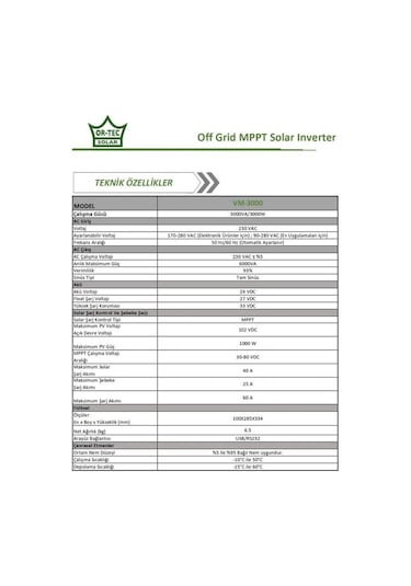 Ortec Solar 24v 3kW/3000va Mppt Tam Sinüs Akıllı İnverter