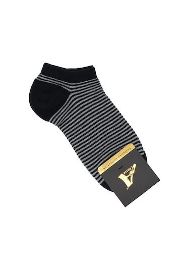 5'Li Paket Lacivert Üzeri Renkli Çizgili Kadın Patik Çorap Lacivert