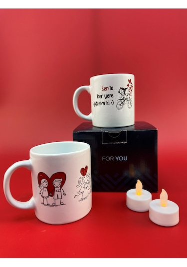 Sevgililer Günü Temalı 2li Seramik Kupa - Cali