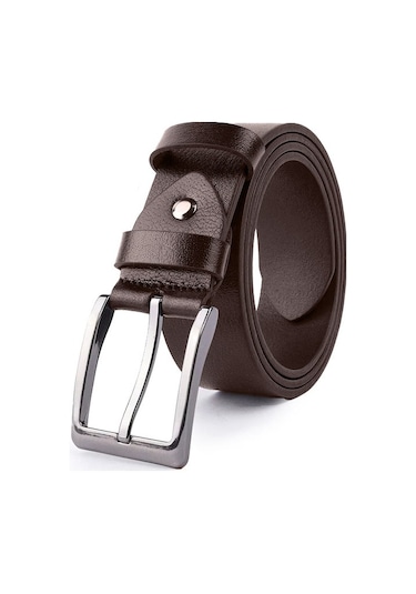 Hakiki Deri Kot Kumaş Kanvas Pantolona Uyumlu Kemer - Kahverengi