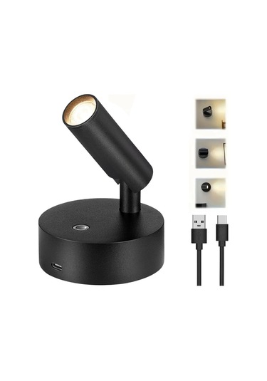 Ayt Ledx Al-xyd05 Çok Fonksiyonlu Dokunmatik Şarjlı 1200mah Duvar Aplik Type-c Şarj Girişli Led Aydınlatma Lamba Siyah