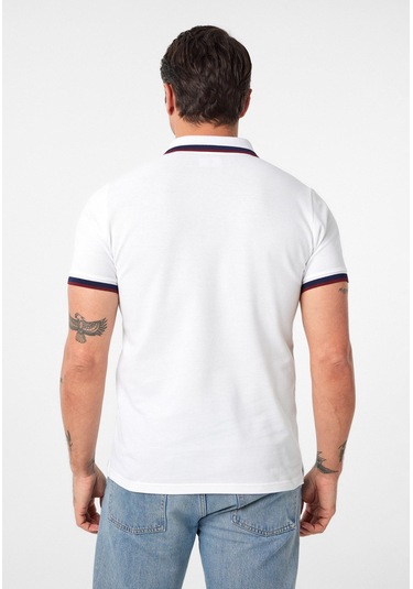 Javeir Erkek Regular Fit Çizgi Detaylı Polo Yaka T-shirt Beyaz