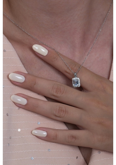 Gümüş Tek Taş Baget Set Kolye Yüzük J Küpe Wss12