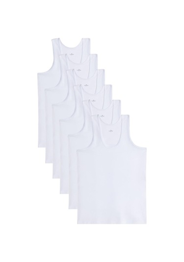 6 Adet Compact Penye Beyaz Erkek Atlet %100 Pamuk Standart Fit Normal Kesim 6'lı Paket-33111 Beyaz