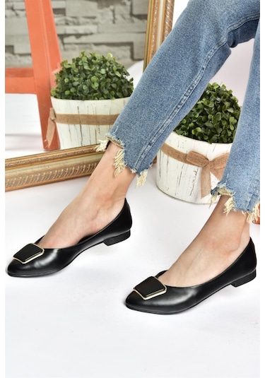 Fox Shoes P726776309 Siyah Toka Aksesuarlı Kadın Babet Siyah