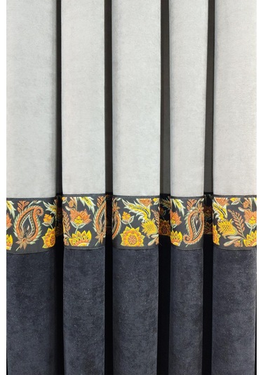 Country Fon Perde Gri Siyah Renk Gri