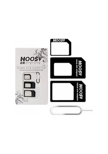 Noosy Nano ve Mikro Sim Kart Adaptörü+Iğne Set Siyah