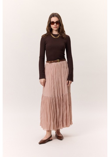 Crush Piliseli Uzun Etek Pudra Pudra