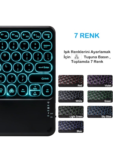Bluetooth Klavye Tablet İçin Uyumlu Şarjlı-touchpadli-rgb