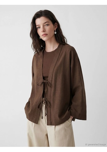 Lc Waikiki Kahverengi V Yaka Kadın Kimono