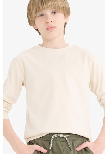 Defacto Erkek Çocuk Bisiklet Yaka Basic Düz Uzun Kollu Tişört K1686a625aubg734 Bej