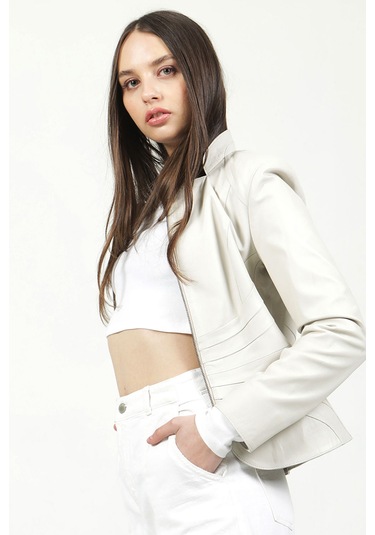 Dericlub Yb-2157 Gerçek Deri Kadın Mont Bej