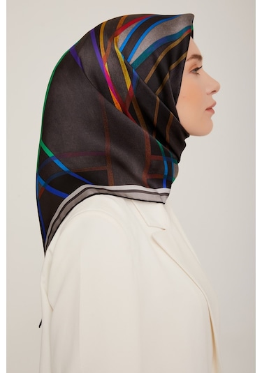 Armine Ipek Eşarp Twill Füme Yeşil Mavi Mor 8843-07
