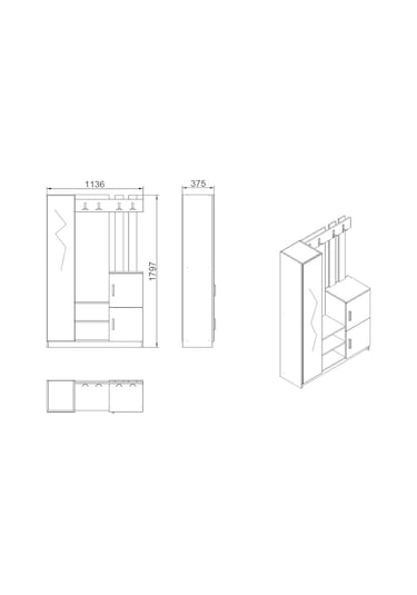Yurudesign Roger Vestiyer Portmanto Ayakkabılık Çam-Beyaz
