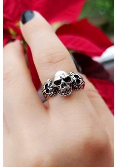 Antik Gümüş Kaplama Kuru Kafa Şekilli El Yapımı Ayarlanabilir Yüz - 509845115 Çok Renkli