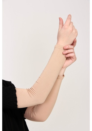 Likralı Kaymayan Kurtarıcı 1 Çift Tesettür Kolluk Bej