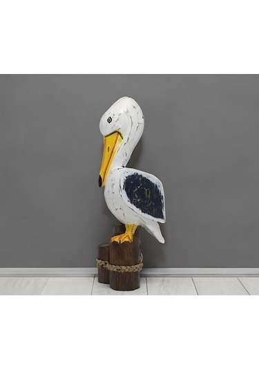 Büro Ev Ofis Dekoru İçin 50cm Maksi Ahşap Pelikan Objesi