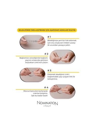 Nomination Italy İtalyan Charm Bileklik Kişiselleştirilebilir Çelik, Gümüş Kalp Link Hediyeli