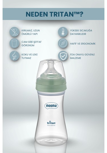 Mooma Neutra Antikolik Tritan Biberon 250 Ml 18 Ay Hızlı Akış - Çağla