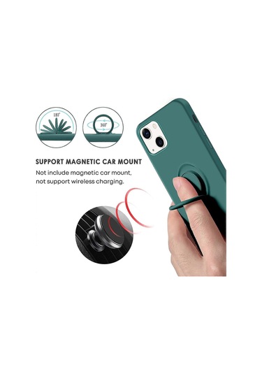 İphone 13 Kılıf Silikon Jel 360 Halka Tutucu Telefon Kılıfı - Gece Yeşili Diğer
