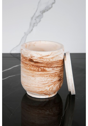 Mermer Desenli Beton Pamukluk Kapaklı Kutu Dekoratif Kutu Bej Kahverengi