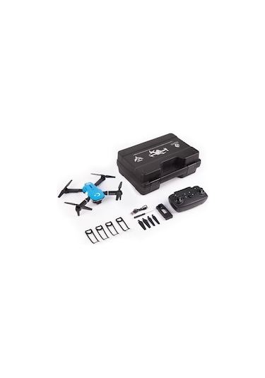 İlk Dronum Katlanır Çift Kameralı Tek Tuşla Iniş Kalkış Başlangıç Drone Model (3 Bataryalı, Mavi)