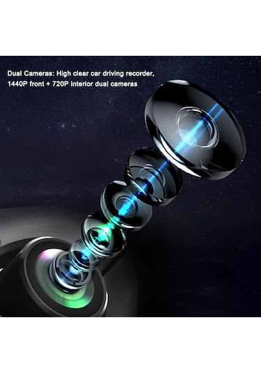 Xindoker Araba İç Ve Ön Kameralı Sürücü Kaydedici 1440p 3.5" Ekran 170 Geniş Açı Gölgesiz Gece Görüşü Park Monitörü Döner Lensli Siyah