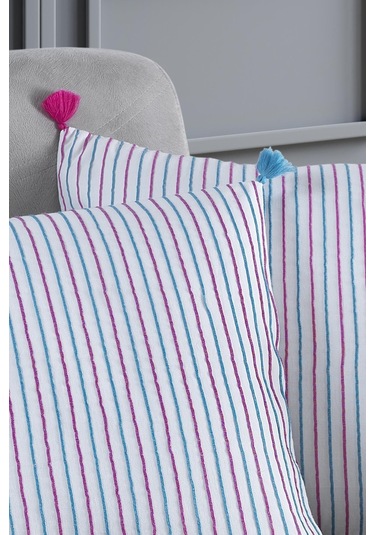 Maisonart Pompoms 2'li Dekoratif Kırlent Kılıfı Yastık Kılıfı %100 Pamuklu 44x44 Cm Kırmızı