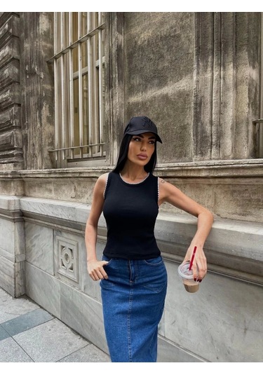 Defymoda Kaşkorse Kumaş Bluz Siyah