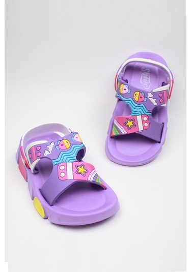 Günlük Unisex Çocuk Sandalet Esnek Kaymaz Taban Yazlık Ev Okul Kreş Ayakkabı Ps940-ps955 Düz- Lila