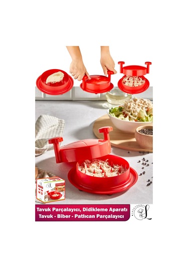 Pratik Tavuk Ve Pişmiş Sebze Parçalama Didikleme Aleti Pratik Et Tavuk Tiftikleme Aleti Kırmızı