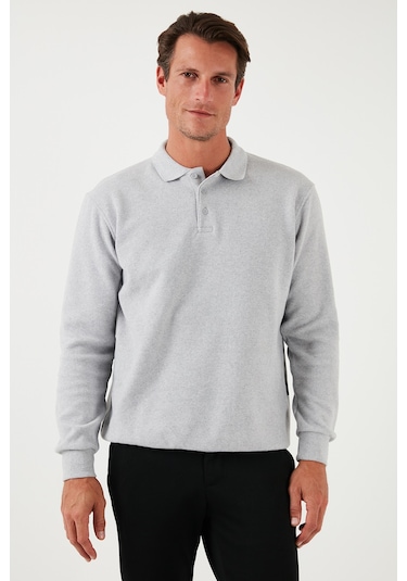 Buratti Pamuk Karışımlı Regular Fit Erkek Polo Yaka Kazak 456223 Açık Gri