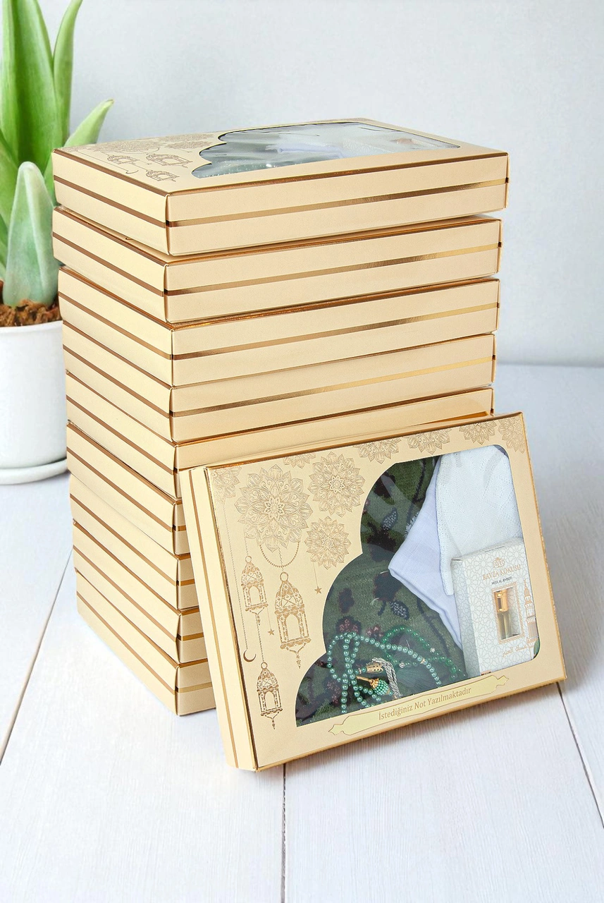 10 Adet İsme Özel Kutulu Mevlüt Seti Ravza Seccade,tesbih,esans,takke,örtü Çeyizlik Set Sarı