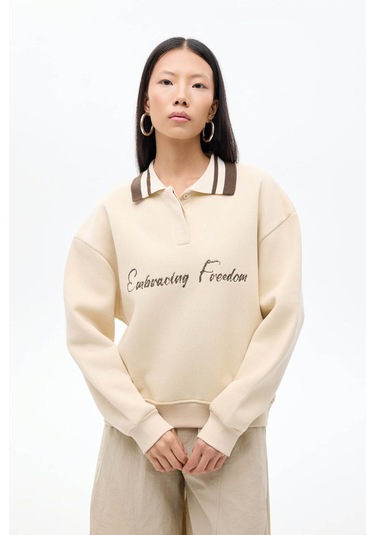 Quzu Bej Kadın Sweatshirt Swt00967 Bej